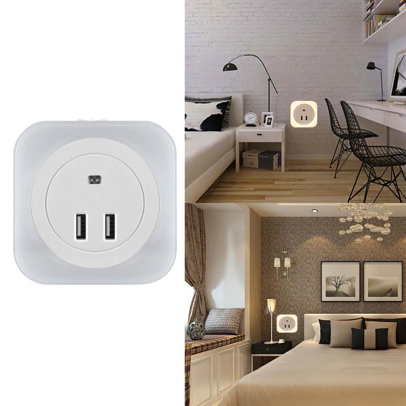 

Night Lights LED Plug-In Light Dual USB Ports Socket Decorative Dusk To Dawn With Three Modes Automatic Sensor
