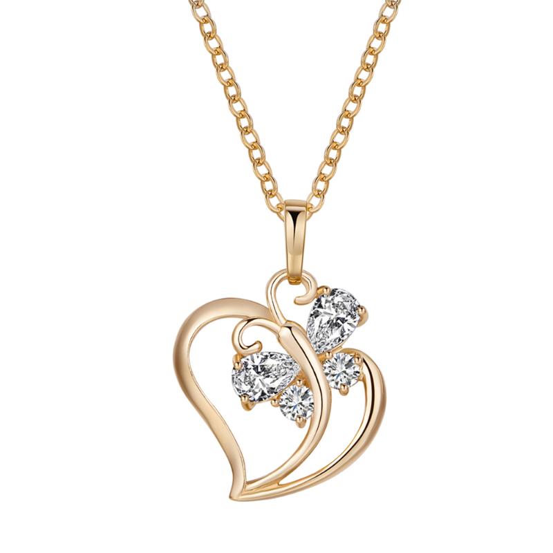 

Pendant Necklaces Zircon Necklace Simple Stylish Heart-shaped Hollow Personalized Neck Decor For Girls Lady (Golden), Silver