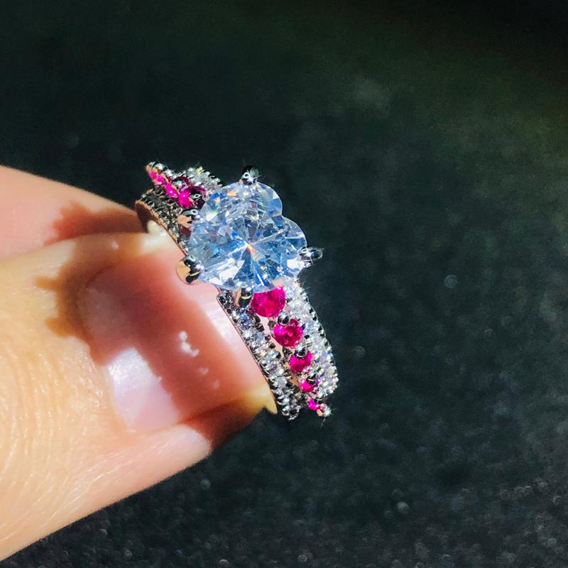 

Wedding Rings Heart Aesthetic Women's Ring Engagement Jewelry For Bride Female Silver Color Shiny Zircon Finger Accessories DD016, Slivery;golden