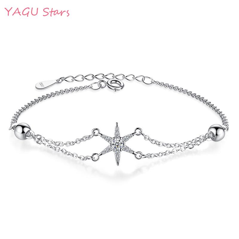 

Korean Simple 925 Sterling Silver Star Bracelets For Women Jewelry Micro Zircon Valentine's Day Gift Y-W132 Link Chain