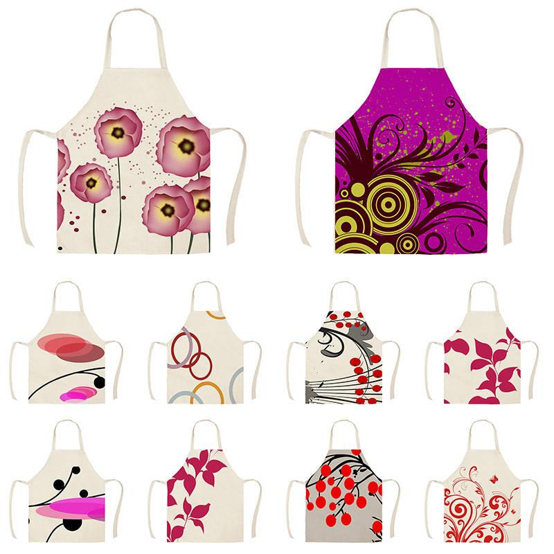 

Flower Geometric Pattern Kitchen Apron For Women Linen Bibs Household Cleaning Home Cooking Aprons Tool