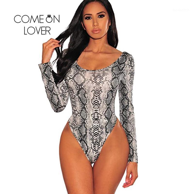 Combinaisons pour femmes Barboteuses Comeonlover Body à manches longues Femmes Vêtements Peau de serpent Damen Body élégant Plus Size Body Mujer