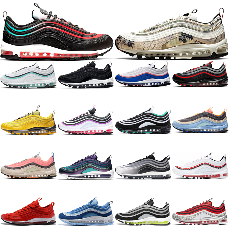 classic mens 97 womens running shoes South Beach Red Leopard Overbranding Blue Nintendo 64 Newspaper Neon Seoul Mustard Laser Fuchsia sneakers size