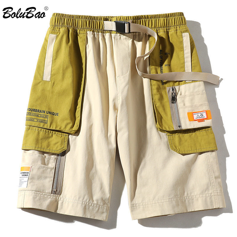 

BOLUBAO Fashion Brand Men Cargo Shorts Summer Men's Harajuku Trend Wild Knee Length Shorts Patchwork Drawstring Shorts Male 210518, Army green