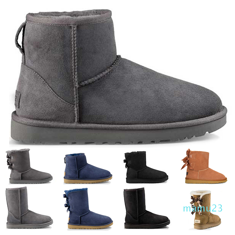 

women snow boots fashion Mini Ankle Short Bow winter boot ladies girls Black Grey Coffee Antelope Brown Navy womens booties, Ankle chestnut two bow