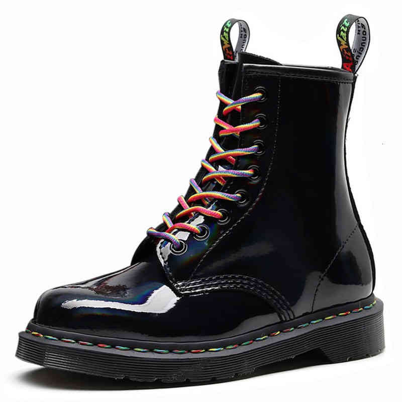 

dress shoes rainbow ankle boots patent leather british style gradient mirror short laser genuine trend male shoes s5b5, Black