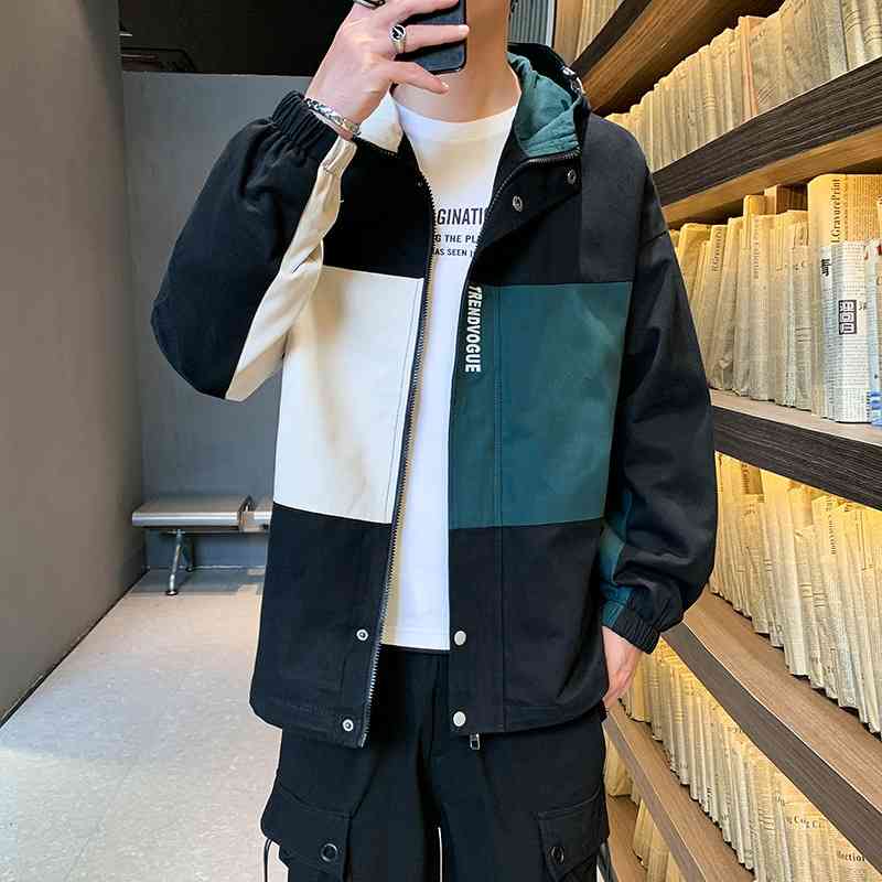 

Men's coat autumn hooded tooling top 2021 New Youth versatile trend handsome men's jacket trend, 2136 black