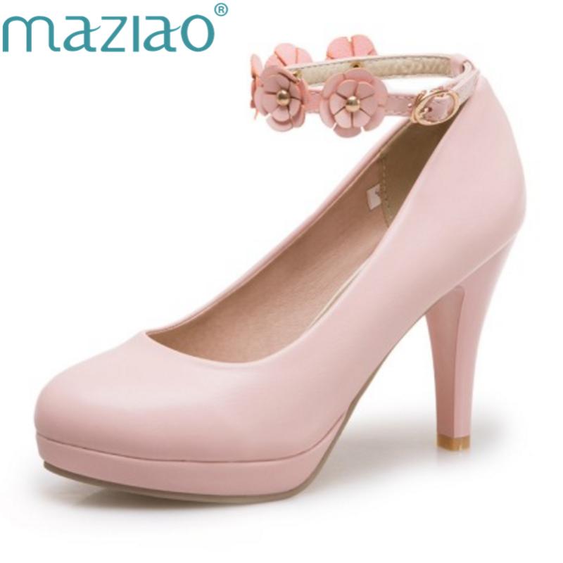 

Dress Shoes MAZIAO Solid Color Platform Round Toe High Heels Shallow Mouth Thin Work Women Bride Wedding Buckle Shoe, Black