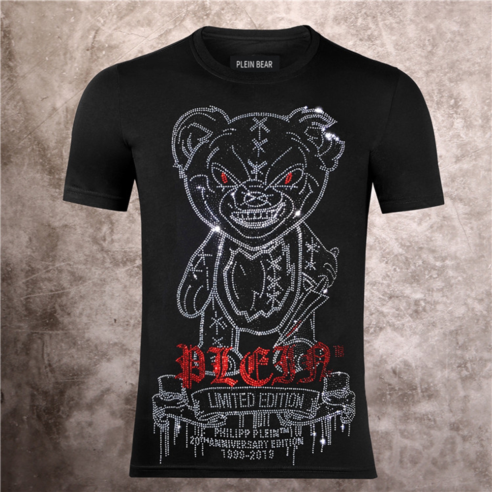 

PLEIN BEAR T SHIRT Mens Designer Tshirts Rhinestone Skull Men T-shirts Classical High Quality Hip Hop Streetwear Tshirt Casual Top Tees PB 16011, Black
