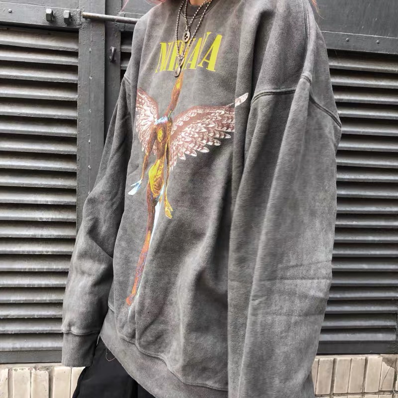 

Brand NIRVANA mens Hoodies angel hoodie rock band heavily washed and old men women High street Sweatshirts couple loose retro casual streetwear sweater, I need look other product