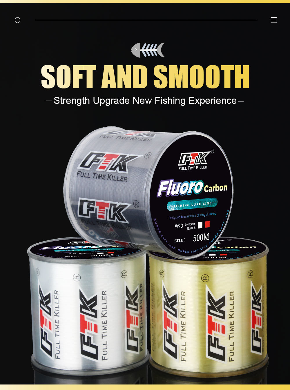 

Realfine888 Wholesale FTK 300M 500M FluoroCarbon Main Fishing Lines Super Soft Fish Subline Line Nylon Monofilament Braid