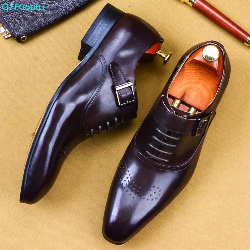 

Dress Shoes QYFCIOUFU 2021 Mens Italian Genuine Leather Handmade Men Monk Shoe Office Formal Wedding Party Oxford, Black