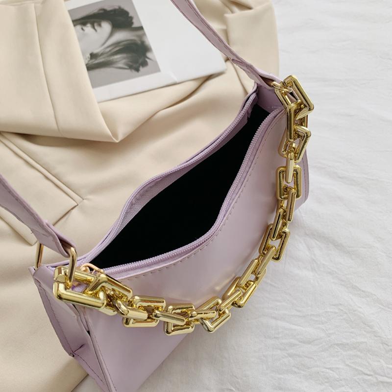

Fashion Casual Bag For Vintage Women Alligator Pattern Pure Color Underarm Thick Chain Handbag Wild Small Tote Cross Body, Style twopurple