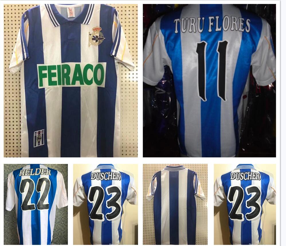 

#11 TURU FLORES 1999 2000 retro soccer jersey Deportivo de La Coruna vintage football shirt #9 PAULETA #7 MAKAAY FERNANDO Camisa de futebol, Retro 1999-2000