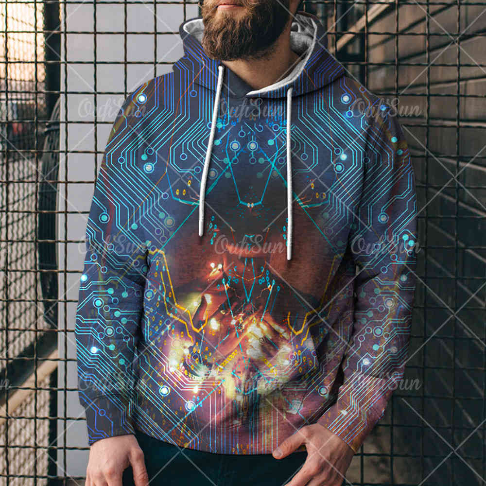 

fashion leisure style spring and autumn new men's 3d sweater electronic punk style printed hoodie sec, Black
