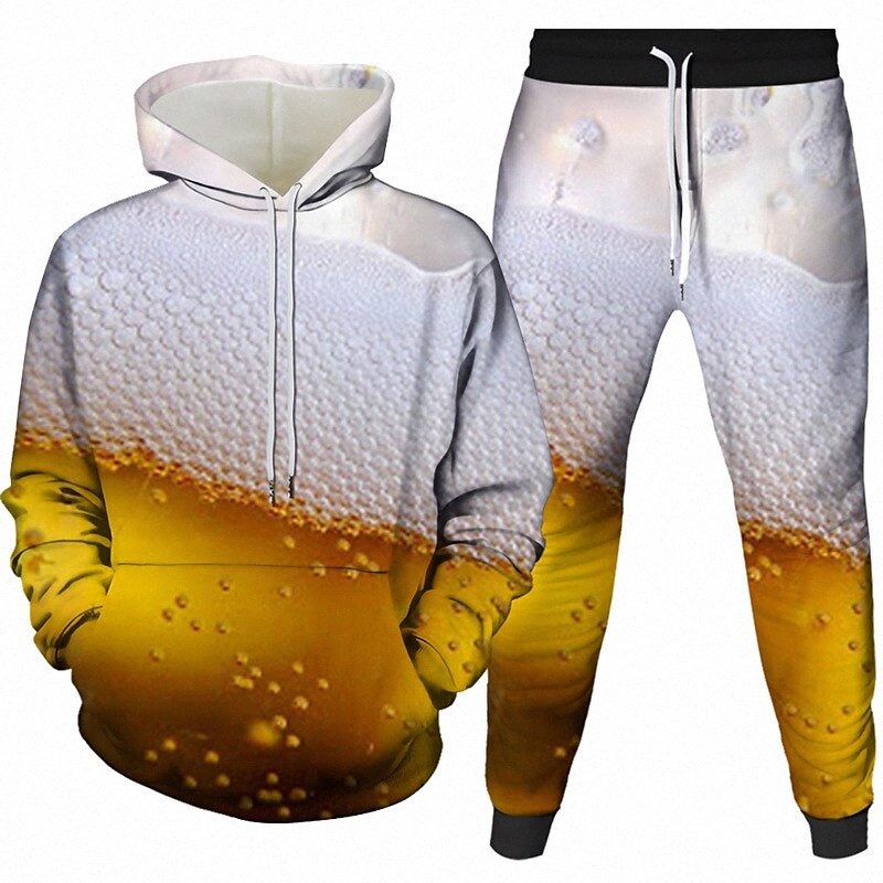 Sweats à Sweats à capuche 3D pour hommes Graphique 3D Bière 2 pièces Poche avant Capuche à capuche quotidienne 3D Imprimer Imprimé Casual Hoodies