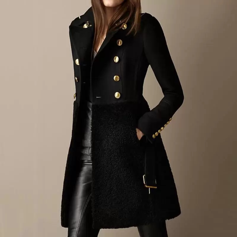 

Women' Wool & Blends Women Autumn Winter Long Jacket Coat Black Double Breasted Belt Slim Fit Fleece Plus Size Ladies Trench Coats Elegant