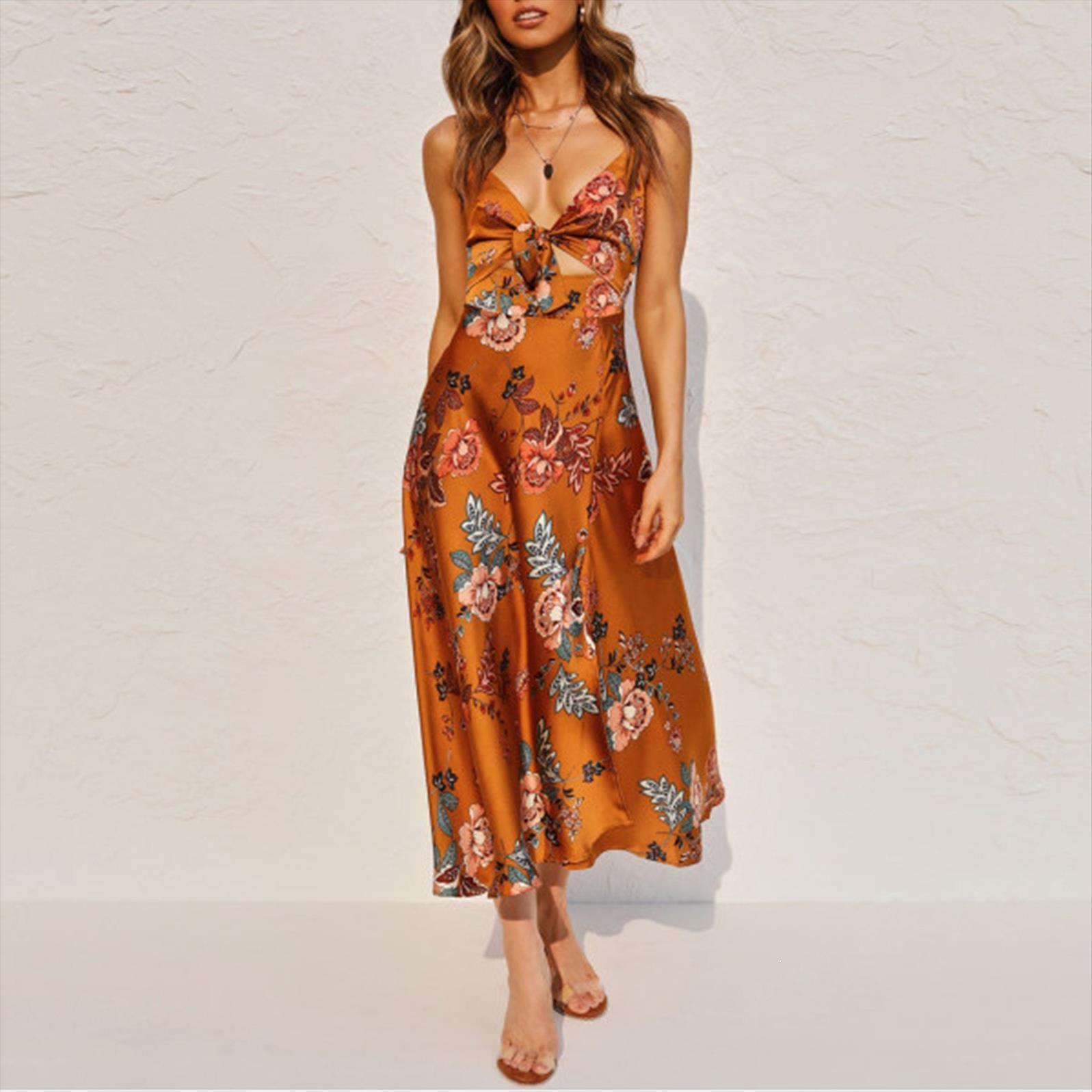 

vintage club floral print long women dresses v neck halter bow sleeveless beach backless ladies elegant night, Black;gray