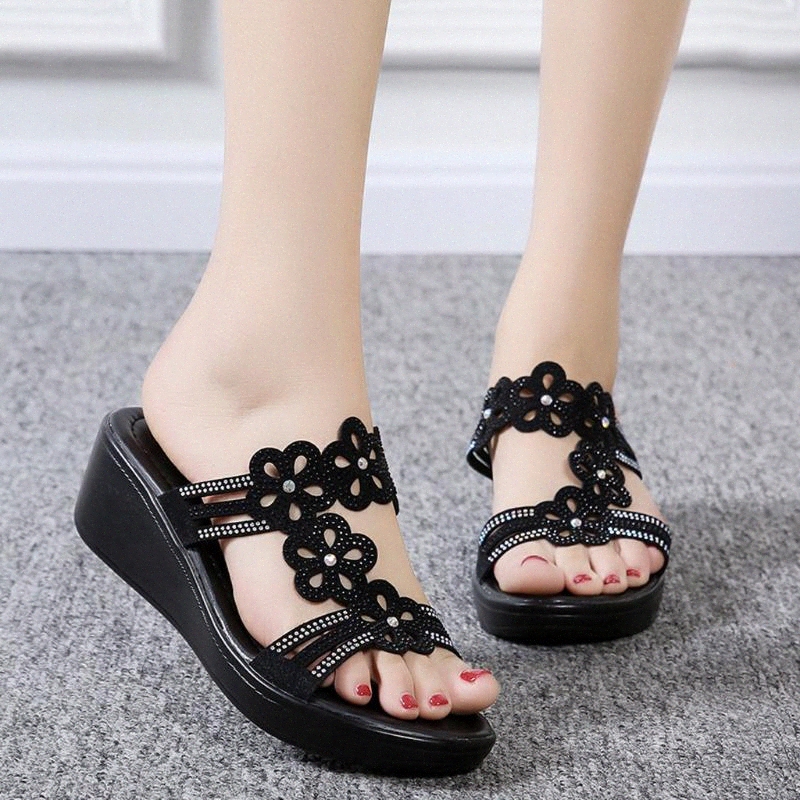 

Hollow Out Platform Bohemian Style Women Wedges Slippers Causal Beach Shoes Comfortable Walking Slippers Outdoor Sandals 2020 87gq#, Black