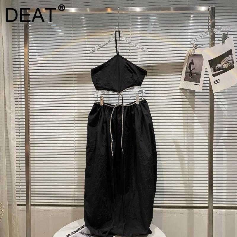 

DEAT Women Bandage Hollow Out Dress Strapless Sleeveless Arrivals Lady Sexy Temperament Fashion Spring Summer 11D1369 210709, Black