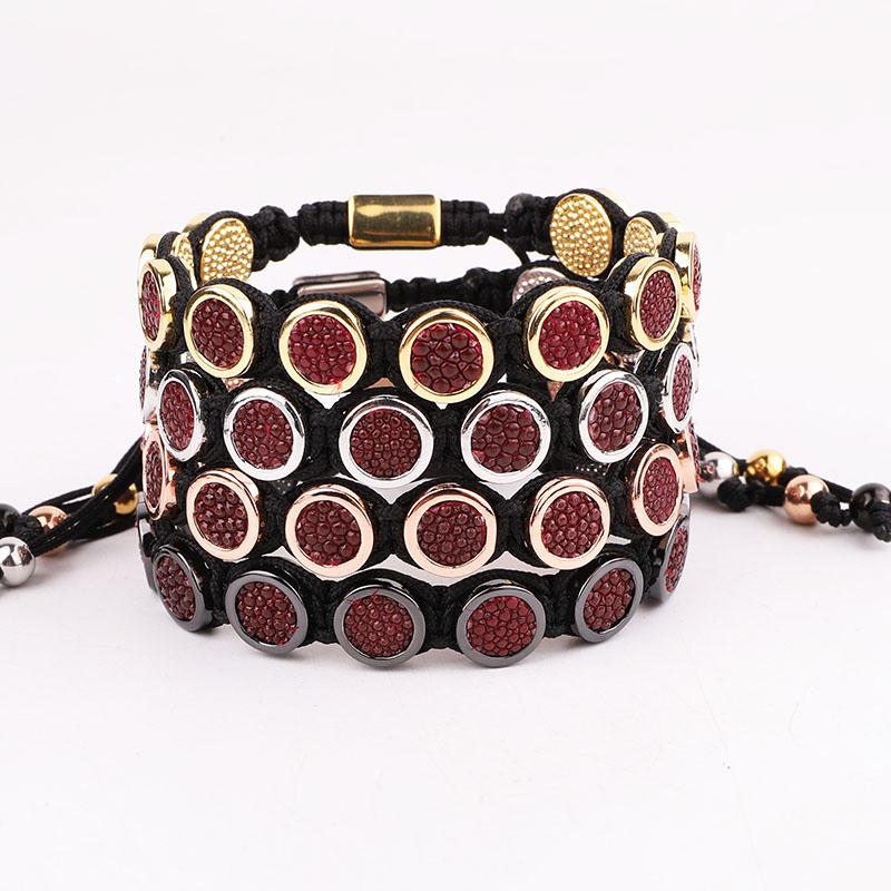 Beaded, Strands High Quality Red Fish Skin Leather Round Charm Braided Friendship Macrame Adjustable Bracelet Men-image-708001345