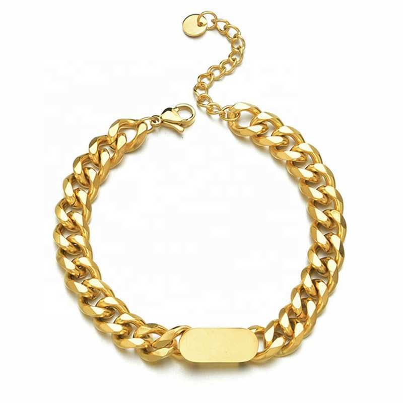

2022 new High Class Fashion Women Bracelet Stainless Steel Square Bead Gold Cuban Bracelet For Female, Black