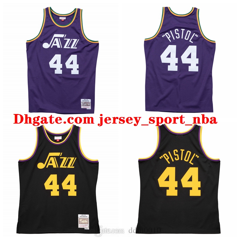 

Men Reload Swingman Pete Maravich New Orleans Jazz 1974-75 Jersey, Black;red