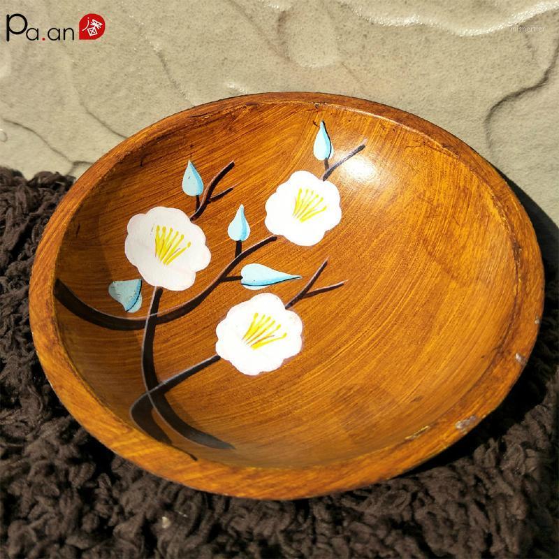 

Gift Wrap Mediterranean Style American Hand-painted Wooden Dried Fruits Bowl Decoration Creative Desktop Packaging Box Decorative Plate