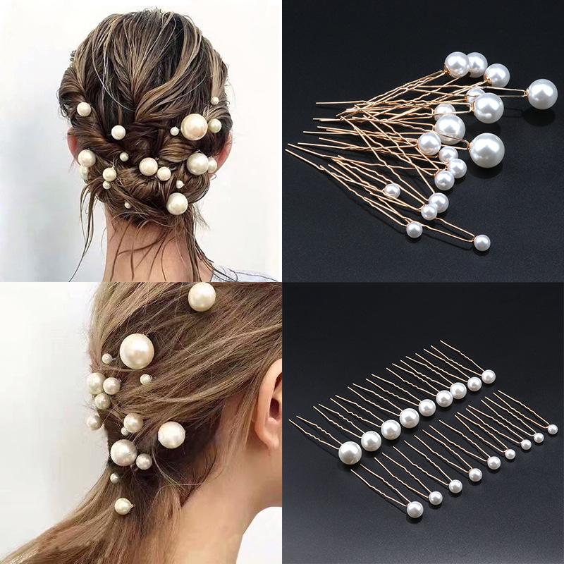 

Hair Clips & Barrettes QCOOLJYL Women U-shaped Pin Metal Barrette Clip Hairpins Simulated Pearl Bridal Tiara Accessories, Golden;silver