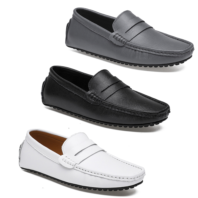 

2021 leather doudou men's casual driving shoes soft sole fashion black navy white blue silver yellow grey footwear all-match lazy cross-border -46 eighteen
