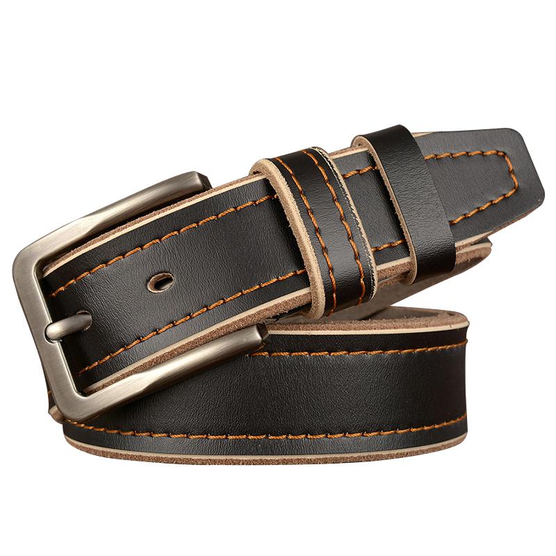 

Belts Men Leather Belt Fashion Chamfer Two-layer Cowhide Pin Buckle Waist Blet 130cm High Quality Casual Male, Black