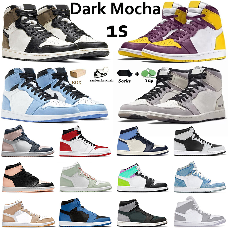 

Mens Women 1 high OG basketball shoes jumpman 1s University Blue hyper royal brotherhood dark mocha bred patent shadow cactus jack sneakers trainers sports with box, 31 bordeaux 40-47 1