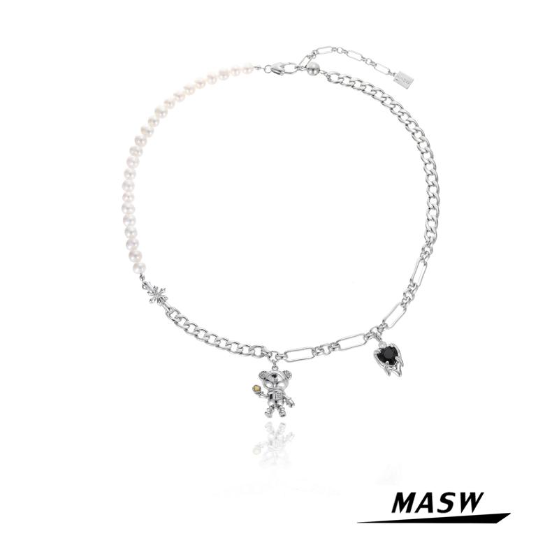 

Chains MASW Original Design Chain Necklace For Women Style Metal Brass Asymmetrical Natural Freshwater Pearl Jewelry