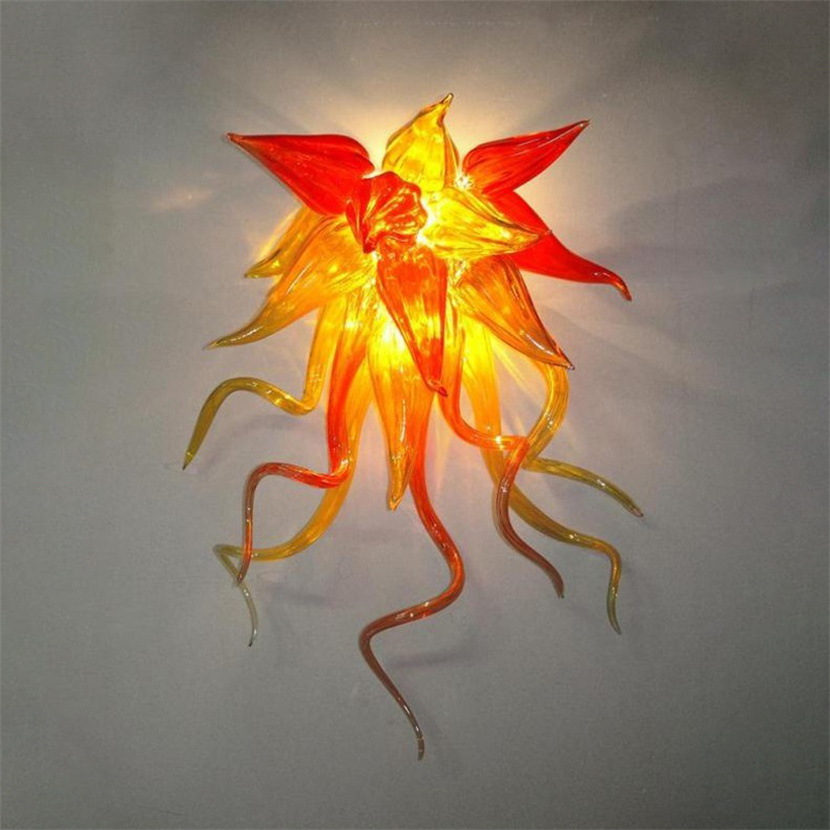 Art Deco Custom Made Wall Lamps 100% Hand Blown Amber Color Crystal Lamp with Bulbs Bedroom LED Sconce Night Light 30*50cm-image-697448936