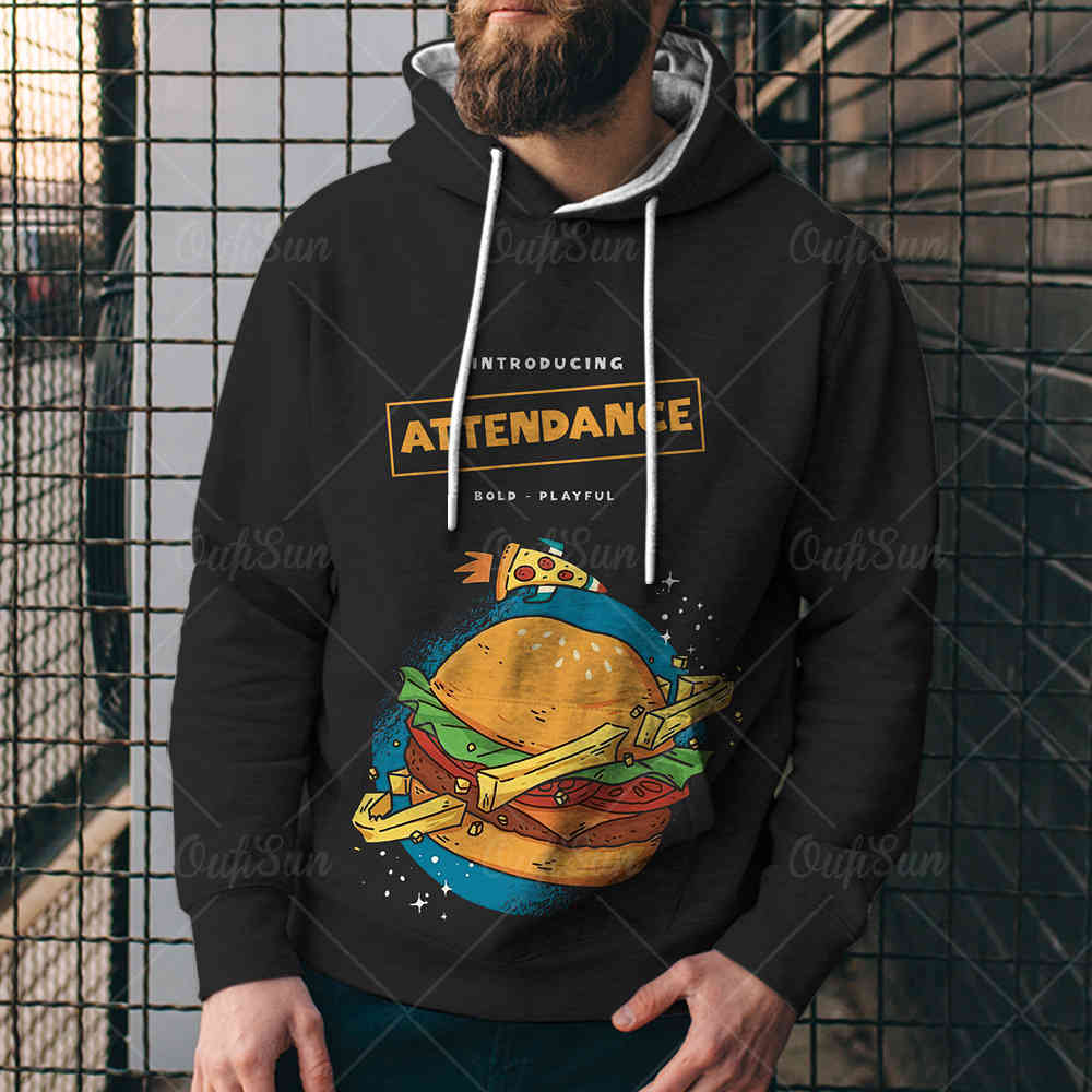 

2021 fall fashion new hoodie dog hamburg pizza digital print casual sports loose 3d sweaterckyl, Black