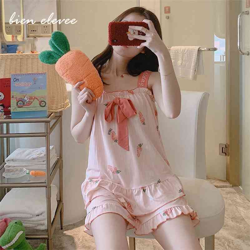Pyjamas de vêtements de nuit pour femmes Ensemble de dessins animés mignons à la fiche de la lingerie sexy sans manches