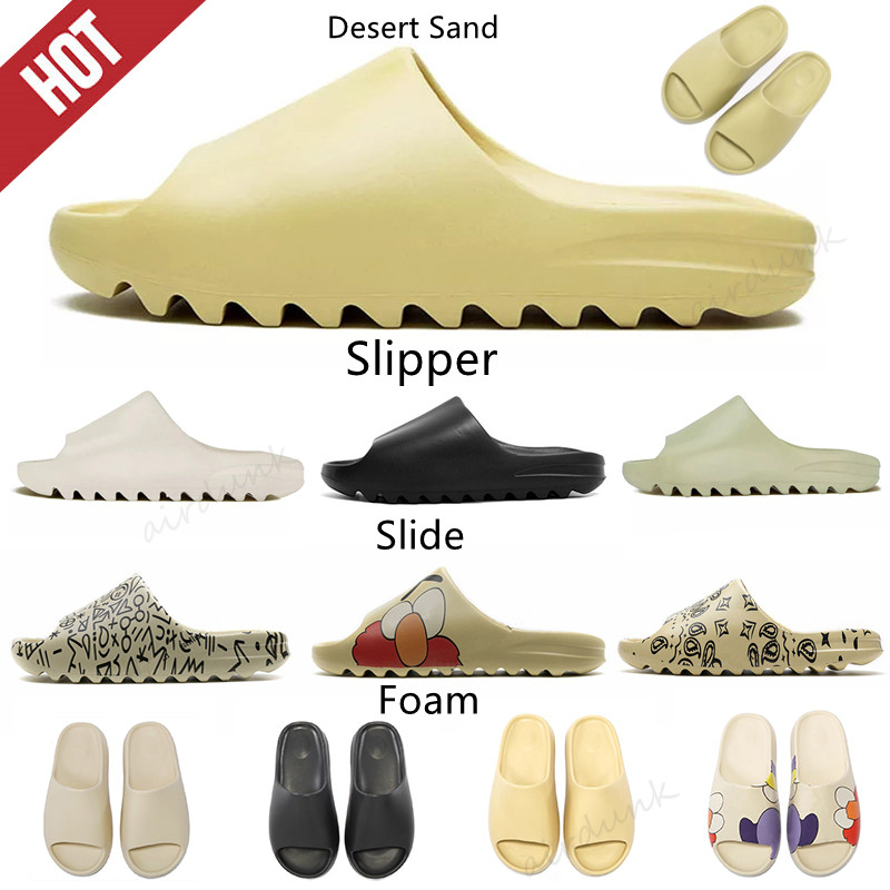 

Kanye Slides Slippers sandals mens women triple black white west slide sock bone resin desert sand yzy yezzy yezzys Slipper Runner earth brown yeesy slider sandal, Box