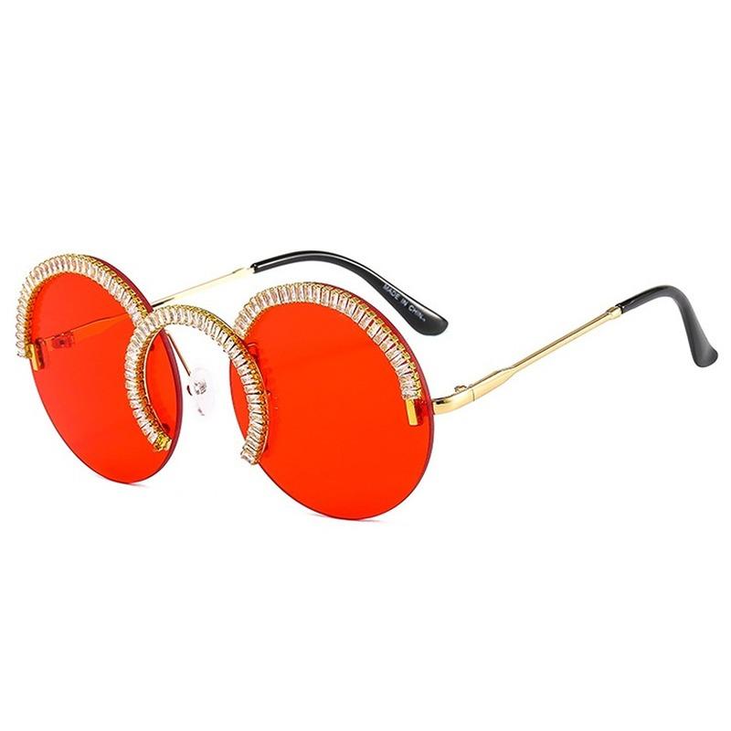 

Sunglasses Retro Large Rimless Diamond Round Women 2022 Trendy Ocean Lens Frameless Rhinestone Sun Glasses Uv400