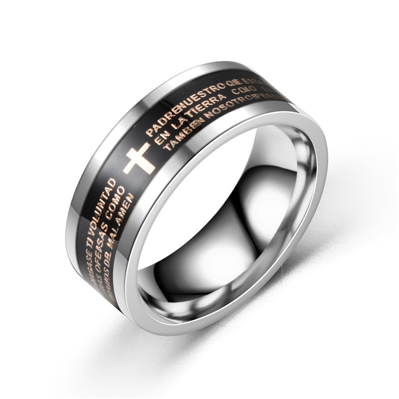 

Personality Retro Vintage Relief Sculpture Holy Bible Cross Ring Jewelry