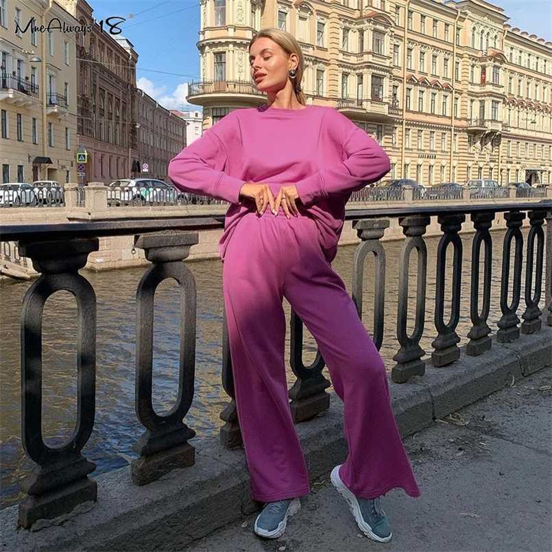 

Mnealways18 Pink Sweatpants 2 Piece Womens Pullover Tracksuit Long Legs Pants Suit Sports Outfit Fall Female Sweatshirt Set 211109, Pink suit