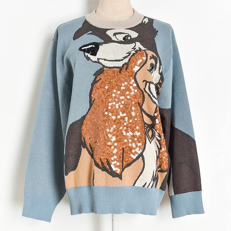 

Women' Sweaters Women Long Knitted Thick O-neck Pullovers Luxury Sequins Cartoon Animal Outerwear Girl' Casual Winter Sweater NJDX, Beige
