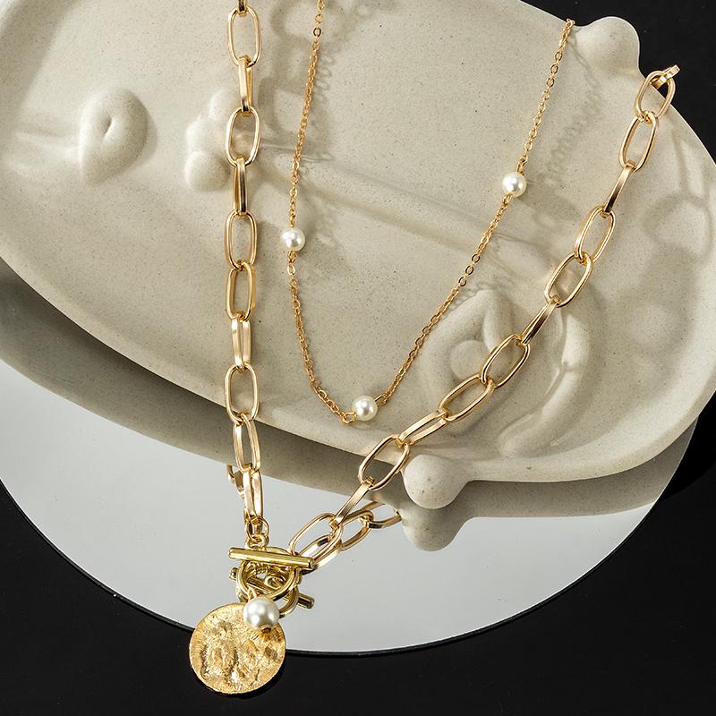 

Chains Fashion Coin Pearl Pendant Necklace For Women Neck Gold Chain Jewelry 2021 Trend Clothing Aesthetic Gifts Banquet Accessories, Silver