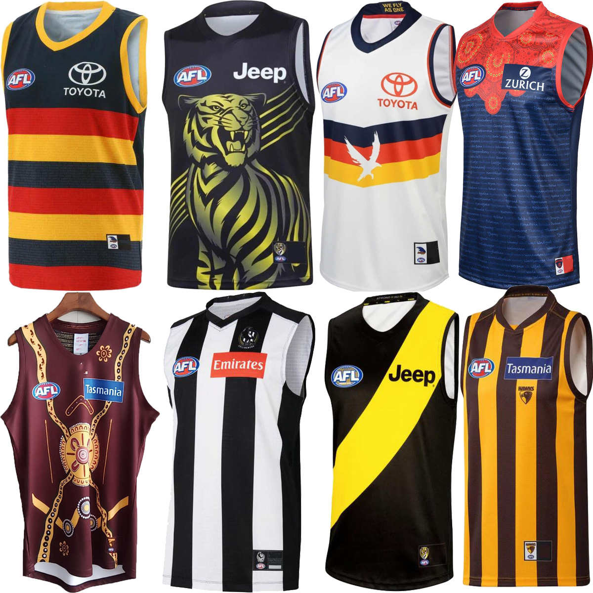

AFL port Adelaide crows Essendon Bombers jersey Brisbane Lions fremantle dockers tank top gold coast suns Hawthorn Hawks vest Australian Rules football jerseys, White