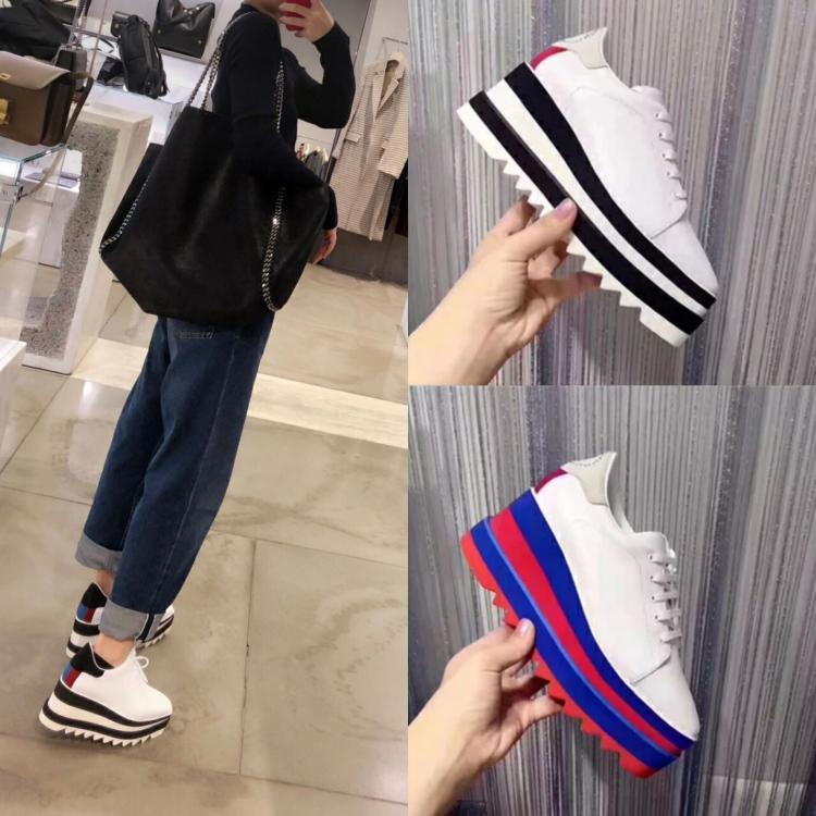 

Stella Women Boots Star Platform Shoes Top Quality Calfskin Genuine Leather 8cm Wedge Oxfords Elyse Sneakers, 12
