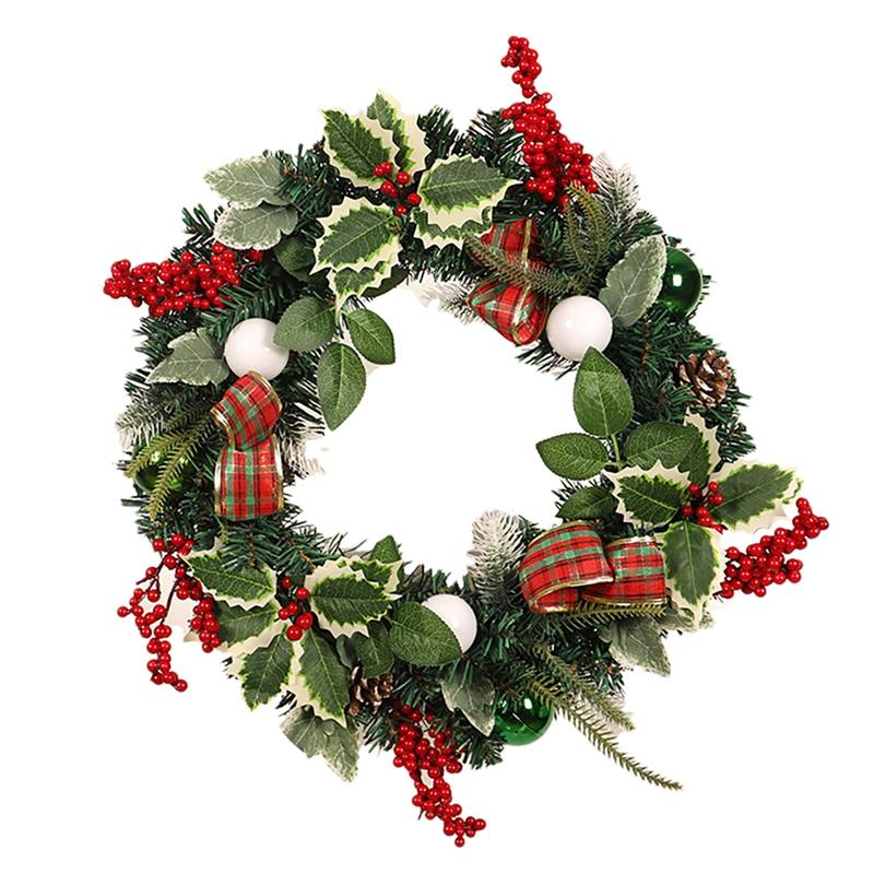 

Christmas Decorations Artificial Wreath With Ball Pinecone Berry Leaf For Front Door Wall Window Farmhouse Home Decoration