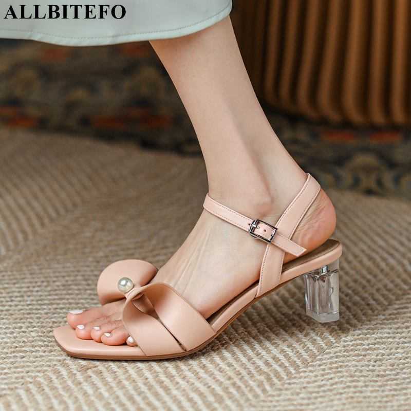 

ALLBITEFO Sweet bowtie genuine leather brand high heels shoes crystal heel wedding women shoes summer women sandals flip flops 210611, As picture