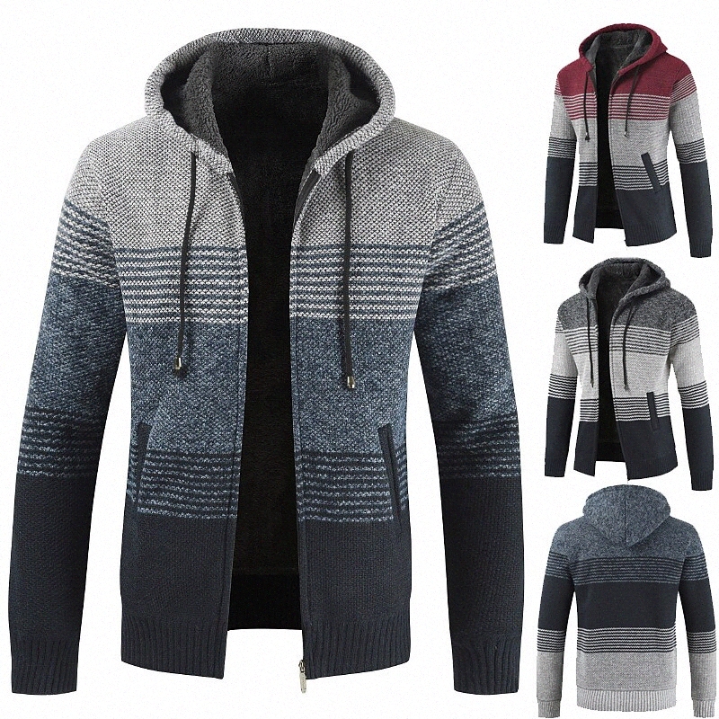 Pull de cardigan unisexe pour hommes Bloc de couleur tricoté à manches longues à manches longues Cardigans Cardigans Cardigans à capuche Hiver Hi