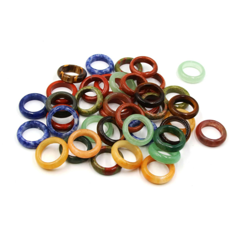

Solid Color Natural Crystal Stone Band Rings For Women Men Fashion Party Club Decor Yoga Energy Jewelry
