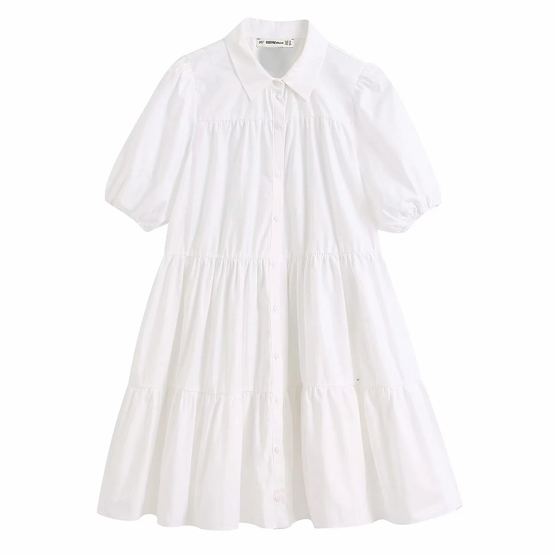 

Women Sweet Fashion Ruffled White Mini Dress Vintage Lapel Collar Puff Sleeve Dresses Girls Casual Chic Vestidos Mujer 210520, As picture