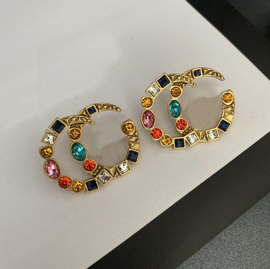 

Luxury Jewelry Colorful Diamond Letter Charm Designer Earrings Stud For Lady Women Party Wedding Lovers Gift Engagement High Quality Brass E, Golden;silver